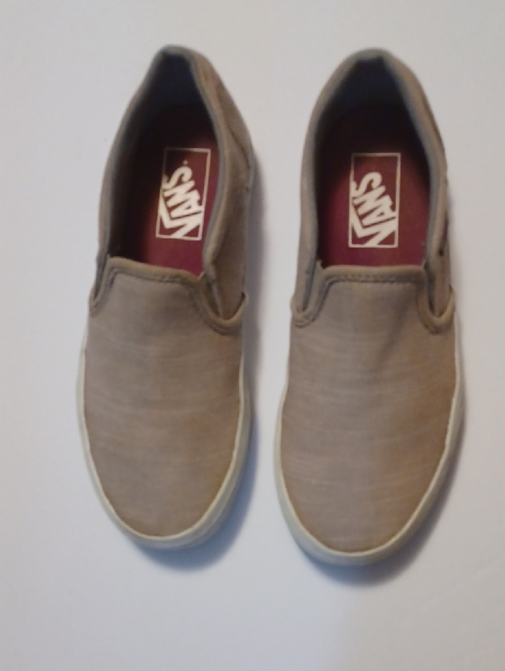 Vans Off The Wall Beige Canvas Slip-On Skateboard Shoes Women's Size 5.5